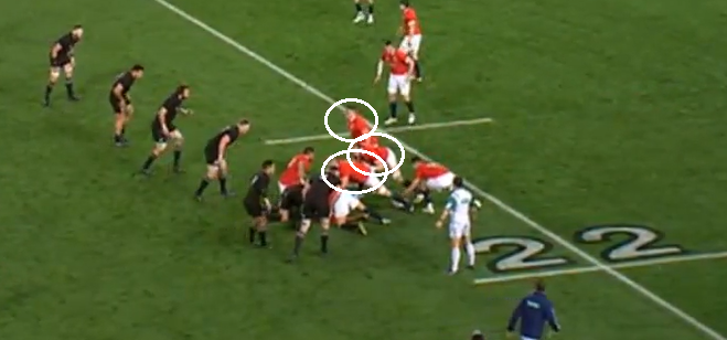 We can clearly see 3 blocking players in front of Murray on the strong side of the ruck, protecting him from any possible charge down.